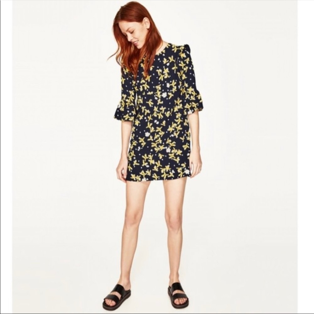 NWOT Zara Basics Bell Sleeve Floral Print Dress - Picture 7 of 10